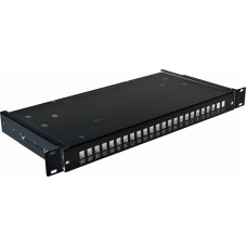 Патч-панель 24 порти SC-Simplex/LC-Duplex/E2000, пуста, каб.вводи для 2xPG13.5+2xPG16, 1U, чорна, Україна