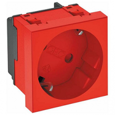 Розетка электрическая OBO Bettermann,  STD-D3 SRO1, modul 45 с заземлением и шторками, 250V~, 16A, одинарная 33 градуса, цвет красный